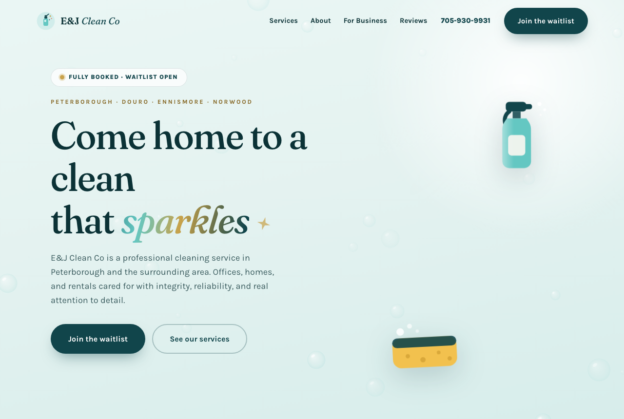 E&J Clean Co website, built by Stacy Your Biz BFF